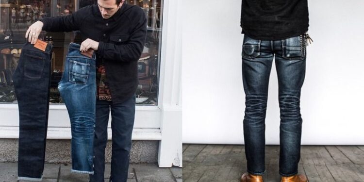 Những tips bảo quản quần jeans quan trọng cần ghi nhớ Hình trái: Cùng một kiểu quần, nhưng một bên là hàng mới raw chưa breaking và một bên là quần đã breaking. Hình phải: quần trong quá trình breaking.